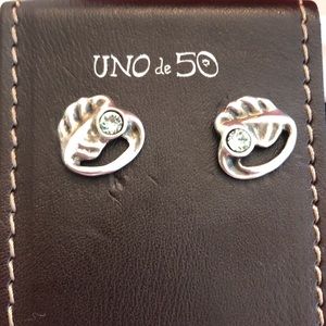 COPY - Uno de 50 silver earrings tropical leaves green SWAROVSKI cryst…